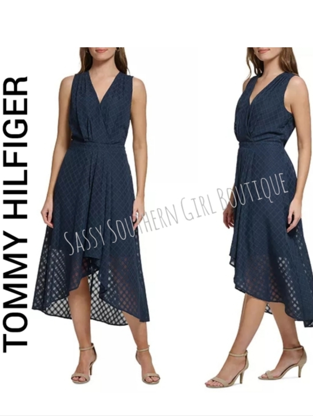 ๐โญ Tommy Hilfiger Navy Textilw Midi Dress